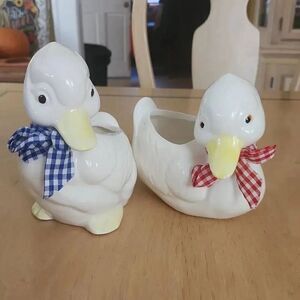 White duck porcelain planters set of 2
